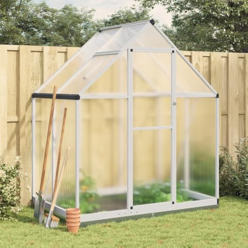 Faroom Aluminium Gewächshaus für den Garten 169 x 114 x 202 cm mit Fundamentrahmen, Gewächshaus Glas, Treibhaus, Tomatenhaus, Frühbeet, Pflanzenhaus Silbern und Transparent