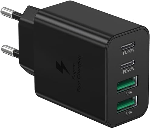40W USB-C Ladegerät, 4 Ports USB-C und USB-A Mehrfachladegerät, PD 3.0 Schnellladegerät, Power Adapter USB Netzteil für iPhone 15, 14 Pro Max, 13, 12, 11, SE 2020, XS, XR, 8, 7, Samsung und Handys