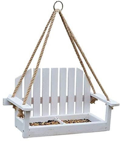 HYKJCSS Bird Feeders Wooden Bird Feeder Durable Hanging Wild Bird Feeder Station Perch Garden Bench Swing Seat Bird Seed Feeder(A)