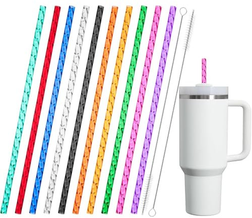 VITEVER 10 Stück Wiederverwendbare Strohhalme für Stanley Cup, Ersatz Strohhalme Set, 12IN Swirl Strohhalme perfekt für Stanley's Trinkgläser mit 2 Reinigungsbürste