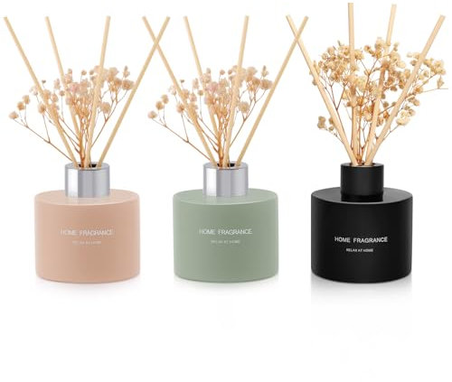 L'odeur Vill Diffuseur de Parfum Maison, 3 x 120ml avec 18 Diffuseur Bâtonnets Diffuseur de Parfum, Decoration pour Chambre, Salon, Salle de Bain(Lin/Vanille/Moroccan Amber). ﻿