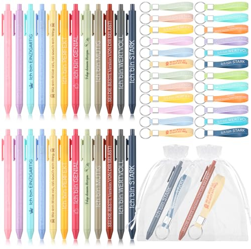 Nezyo 24 Sets Dankeschön Geschenke 24 Inspirierende Kugelschreiber 24 Danke Silikon Schlüsselanhänger 24 Weiße Organzabeutel Abschiedsgeschenke für Kollegen Mitarbeiter Lehrer Büro
