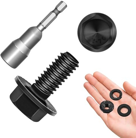 10 tornillos negros, tornillos hexagonales, tornillos de brida, M6 x 16 mm, acero inoxidable A2 V2A, rosca completa, arandelas, anillos de resorte y tuercas/tornillos surtidos con punta hexagonal