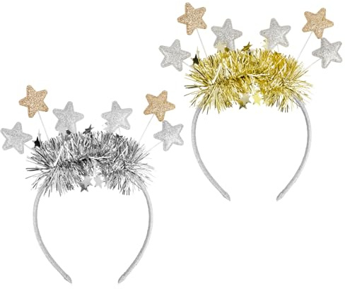 2pcs Serre-Tête Etoiles Paillettes Doré Argent Bandeau Cheveux Scintillant Nouvel An Bande de Cheveux Adulte Enfants Accessoires de Coiffure Cadeau pour Noël Anniversaire Nouvel An Carnaval