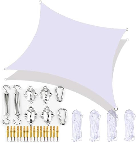 Voile d'ombrage rectangulaire avec kit de fixation robuste, imperméable, anti-UV et lavable, idéal pour terrasse, jardin 15