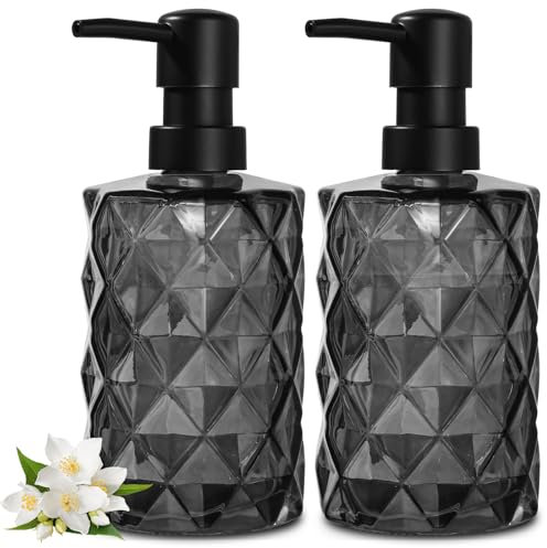 Gmisun Seifenspender, 330ml Seifenspender Glas, 2 Stück Spülmittelspender Schwarz Mit Diamantdruck, Moderne Pumpspender Aus Glas Für Badezimmer, Handseifenspender, Flüssigseifenspender