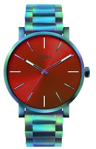 TORII Herrenuhr Rot Edelstahl - rund Quarz M45MB.TM Edelstahlarmband Strichindizes wasserdicht 100 m