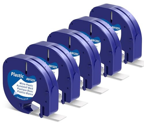 Label KINGDOM kompatible mit Dymo Letratag Etikettenband 12mm x 4m, Kompatibel mit Dymo Etikettenband Kunststoff White Schriftband für LT-100H LT-100T 200B XR XM, Schwarz auf Weiß