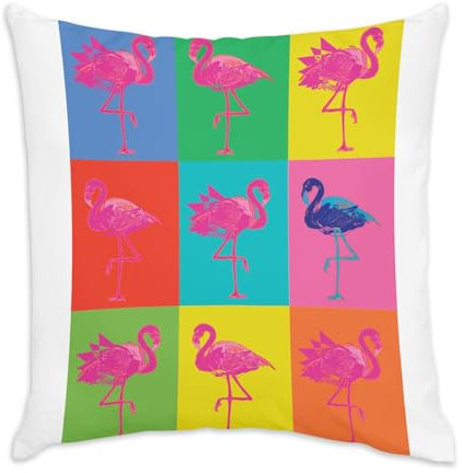 Fabulous Kissen aus weißem Samt – Mosaik Flamingos Pop Art bunt Pep's Moderne Tiere – 40 x 40 cm – samtiges Gefühl – Bezug und Kissen inklusive