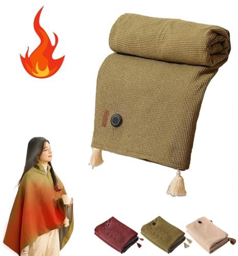 Tragbarer Wärmeschal für Damen | Weicher Wärmeschal mit Reißverschluss und USB-Anschluss | Verstellbare Heizstufen | Leichte und Bequeme Heizdecke als Schal (Grün)