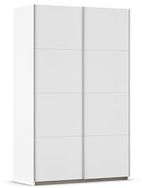 Rauch Möbel Oxford, Schiebetürenschrank, Kleiderschrank, Schrank, Garderobe, 2-türig, Zubehör Classic, 4 Einlegeböden, Farbe Weiß, Griffleisten Alufarben, 131x210x59cm