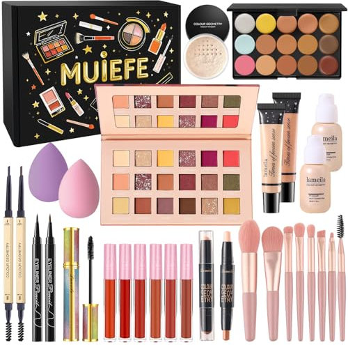 Muiefe Schminkset Frauen, All in One Make Up Set, Kosmetik Geschenkset mit Lidschatten Palette, Foundation, Lip Gloss, Eyeliner, Mascara for Damen & Teenager Mädchen