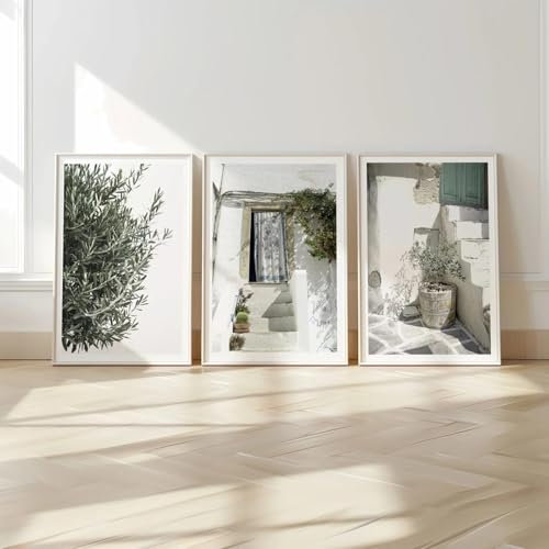 Italienischer grüner Olivenbaum, natürlicher Landschafts-Wandkunstdruck, Touristenstadt-Kunst-Leinwandplakat, moderne Landschaft, Heimwanddekoration, 20 x 30 cm (8 x 12 Zoll) x3, rahmenlos