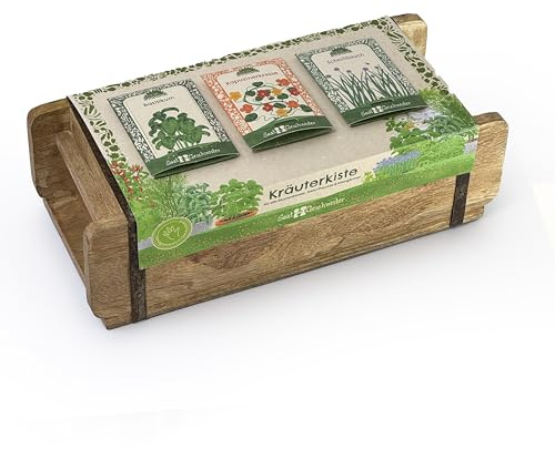 Scatola per erbe aromatiche di Die Stadtgärtner – Set per la coltivazione di erbe con mattoni di alta qualità, semi biologici per basilico, erba cipollina e nasturzio e substrato per piante,