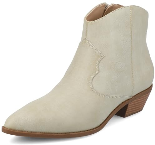 Journee Womens Taliah Western Low Cut Ankle Booties Comfort Pull On Short Cowgirl Cowboy Boots Pointed Toe Cuban Heel Bone, 8.5