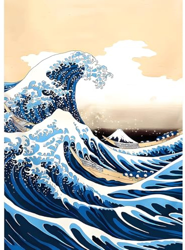 DPHERO DIY Japanische Wellen Diamant Painting Kits Bilder für Erwachsene Anfänger,5D Spray Diamond Painting Set,DIY Runde Steine Fantasie Diamant Kunst Kits, Diamond Art für Zuhause Dekor 30x40 cm