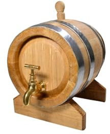 Eichenfass 3L mit Metallhahn – Holzfass für Whisky, Wein, Schnaps – Geflammtes Weinfass mit Edelstahlreifen & Bock – Geschenk & Deko klein