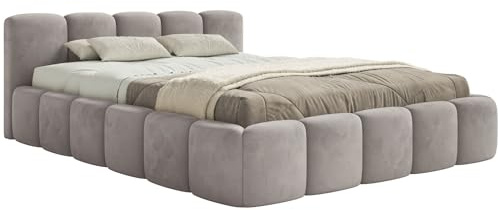 Selsey Polsterbett 200x200 cm Modernes Design, Stabiler Metallrahmen mit Gasdruckfedern Piano-Veloursstoff in Hellgrau Bett mit Bettkasten Maximale Belastung 250 kg