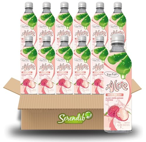 Y-go Y-go Aloe Vera Drink Lychee 500ml – Refreshing Aloe Vera Juice with Real Aloe Pieces | Exotic Hydrating Beverage | Healthy Drink | (Pack of 12)