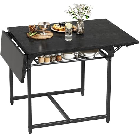 YITAHOME Mesa de Comedor Plegable, Mesa de Hoja de Gota Extensible con Estante de Almacenamiento y 4 Patas Ajustables, Asientos 2-6 Personas, 120 x 78 x 75 cm, Negro
