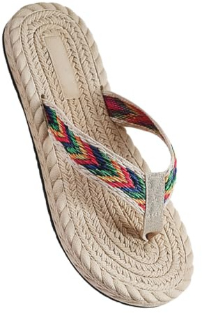 Genérico Chanclas de Imitación de Paja para Mujer Talla 39 Verano Playa | Par de 1, Suela Eva y Tejido, Ligeras, Cómodas y Antideslizantes, Color Beige