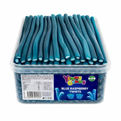 Yummy Gummy Blue Raspberry Pencils 1.2kg Tub Large Bulk Pick n Mix Sweets Soft Chewy Raspberry Flavour Filled Liquorice Sticks Party Sharing Candy Box Halal 1200g