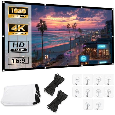 Pantalla de Proyección 100 Pulgadas 16:9 4K Full HD Pantalla Proyector Plegable Antiarrugas de Doble Cara Pantalla de Proyector Lavable Tela Proyector para Cine en Casa Oficina Camping Escuela
