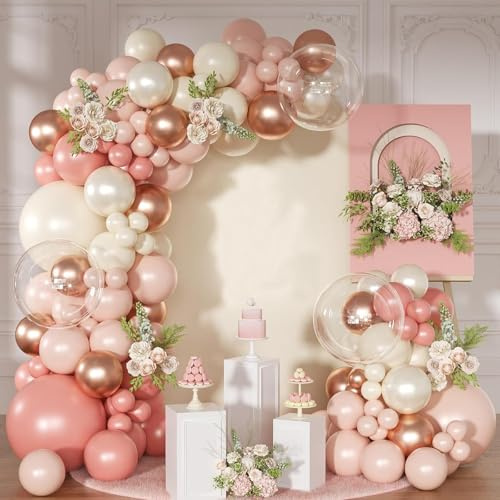 126-Piece Rose Gold Balloon Arch Kit Ideal for Girls Party Decorations | Free Glue Gots Fixing Strap & Ribbon