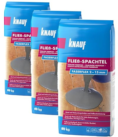 Knauf Faserflex Fließ-Spachtel, Ausgleichs-Masse, 20-kg – Spachtel-Masse, Ausgleichs-Spachtel, selbstverlaufend, Hochleistungs-Spachtel, spannungsarm, frostsicher, für 2-mm bis 15-mm Schichtdicken