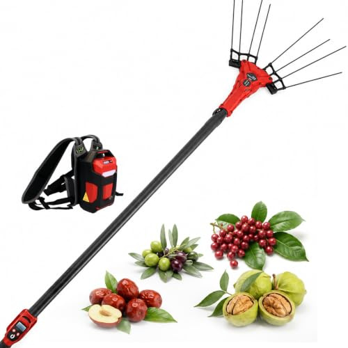 pealiritansemen Olive Shaker Machine, Electric Fruit Picker with Telescopic Pole, Brushless Motor, 6 Speeds, LED Display and 10m Cable for Olives, Coffee, Walnuts and Orchard Crops 250W-withBattery