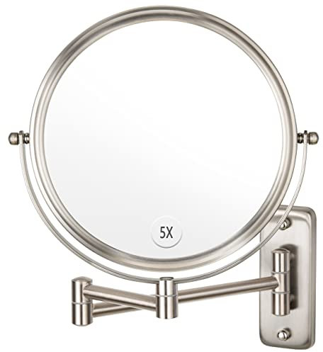 Alhakin Miroir de Maquillage Mural grossissant 5 x 20,3 cm 2 Faces pivotantes Extensibles Finition Nickel