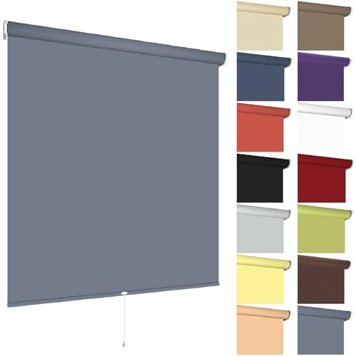 Springrollo Mittelzugrollo Schnapprollo viele Größen und Farben Montage Träger Metall Rollo Vorhang Blickdicht lichtdurchlässig Fenster Sonnenschutz Sichtschutz Blendschutz (100 x 180 cm, Dunkelgrau)