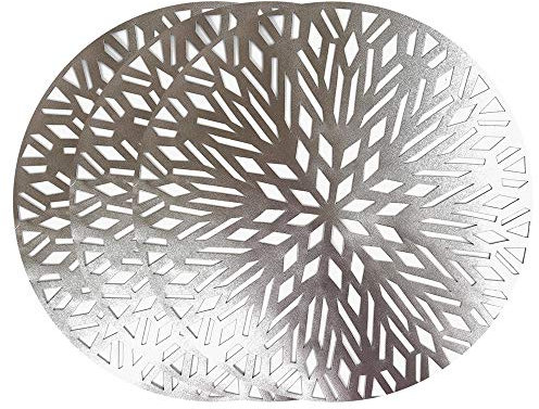 YöL 6 Placemats Set Christmas Metallic Silver Round Festive Xmas Table Home Decor Party Tableware Decorations