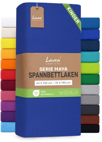Lavea® Spannbettlaken Kinder 60x130cm - 70x140cm - Royalblau | Maya, 100% Jersey Baumwolle – Weiches Spannbetttuch mit Rundumgummi, atmungsaktives Bettlaken für Matratzen bis 12 cm
