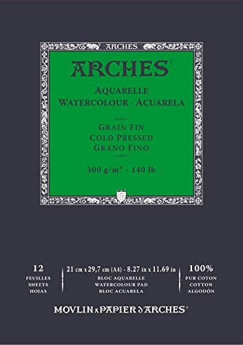 ARCHES A1795091 Aquarelle 100% fein 300 g geleimter A4 Block 12 Blatt naturweiß