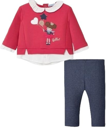 Completo Bambina Mayoral, Composto da Maglia Manica Lunga Rosa con Colletto a Volant e Leggings Blu a Vita Alta, Vestibilità Regolare, Modello 2789 fucsia 9 Mesi