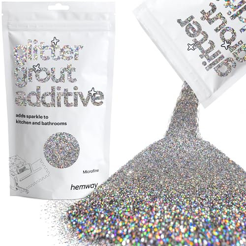 Hemway Glitter Grout Additive - Gun Metal Grey Holographic | Microfine Flakes for Adding Sparkle to Kitchen & Bathroom Tiles | Enhance Your Indoor Grouting Projects with a Sparkly Effect | 100 g