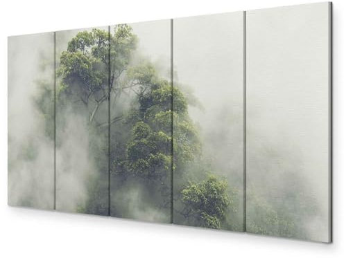 murando - Wandbilder XXL Wald im Nebel 200x80 cm 5 Teilig Wand Deko Leinwand Bilder Groß Wanddeko Wohnzimmer Schlafzimmer Kunstdrucke - Landschaft Natur Bäume b-B-0487-b-m