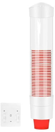N/A Dispenser per bicchieri d'acqua a parete con bottone One Touch Dispenser per bicchieri in plastica anti-polvere, per bicchieri di carta, coni di carta biodegradabili, 7,5 cm, 50 tazze (bianco)