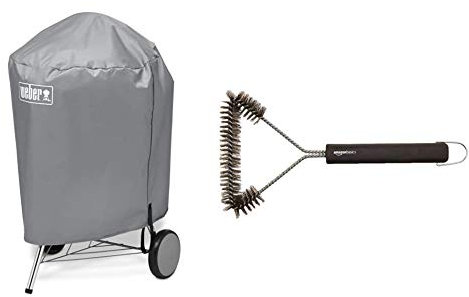 Weber 7176 Custodia Standard per Barbecue 57Cm & Amazon Basics Spazzola a 3 lati per barbecue, 30.5 cm