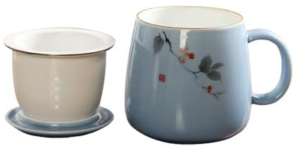 G-LIKE Porzellan Teetasse 3er Set Geschenkbox - Traditionelles Chinesisches Teegeschirr Persönliche Tasse Glasur Keramik Trinkgefäß mit Deckel und Sieb Geschenk für Damen Herren (Blau)
