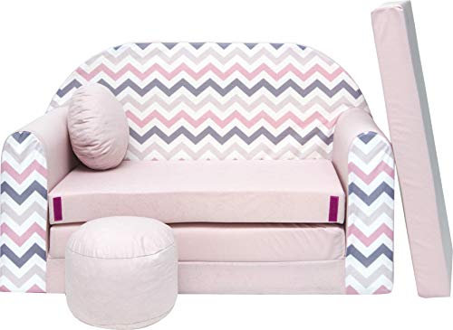 BDW Schlafsofa für Kinder mit Sitzhocker/Kissen, Coton, LILA 168 x 98 x 60 cm