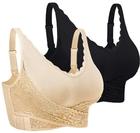 iClosam Spitzen BH Damen Sport BH Frauen Bra Ohne Bügel Bustier Spitzen Bra Mit Polstern Atmungsaktiv Bügelloser BH Front Closure Push Up Bequem Bustiers BH Gepolstert L-3XL