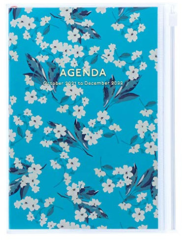 MARK'S 2021/2022 Taschenkalender B6 vertikal, Flower Pattern Turqoise: Von Oktober 2021 - Dezember 2022