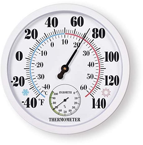 Thermometer für den Innen- und Außenbereich, groß, wasserdicht, Wand-, Terrassen-, Wetterthermometer, keine Batterie erforderlich, hängende Dekoration (weiß)