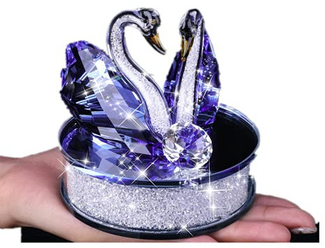 Exquisite handgefertigte Kristallschwan-Kristall-Tierfiguren, Glas, Auto-Ornament, Dekoration, Paar, Schwan mit Sockel, Heimdekoration (Blau)