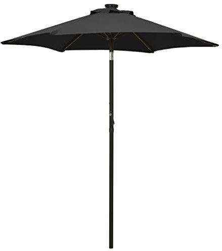 vidaXL Sonnenschirm mit LED-Leuchten Ampelschirm Gartenschirm Marktschirm Strandschirm Schirm Kurbelschirm Terrassenschirm Schwarz 200x211cm Aluminium