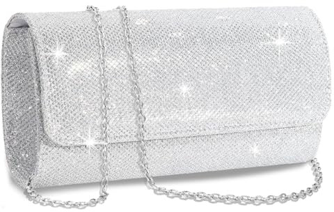 Clutch Bag Evening Bag Handbags Purse Handbag With Detachable Chain Strap for Wedding Cocktail Party Velvet Solid Color (Silver)