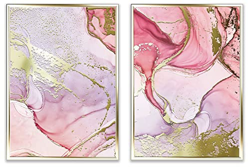 Heimlich® Premium Poster Set Deko Gold OHNE Bilderrahmen | Poster Set Skandinavische Deko | Gold Deko Wohnzimmer | Bilder Gold Posterset | Bilderset Poster Abstrakt 29,7 cm x 42,0 cm | » Rosenquarz «