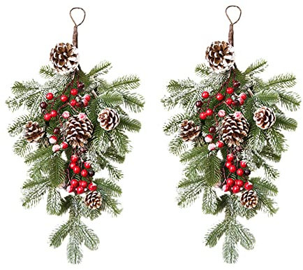 SJDWDX Albero di Natale a testa in giù decorativo, finto inverno pigne rosse bacche di Natale swag capovolto albero di Natale da appendere alla parete per la casa e la parete della finestra